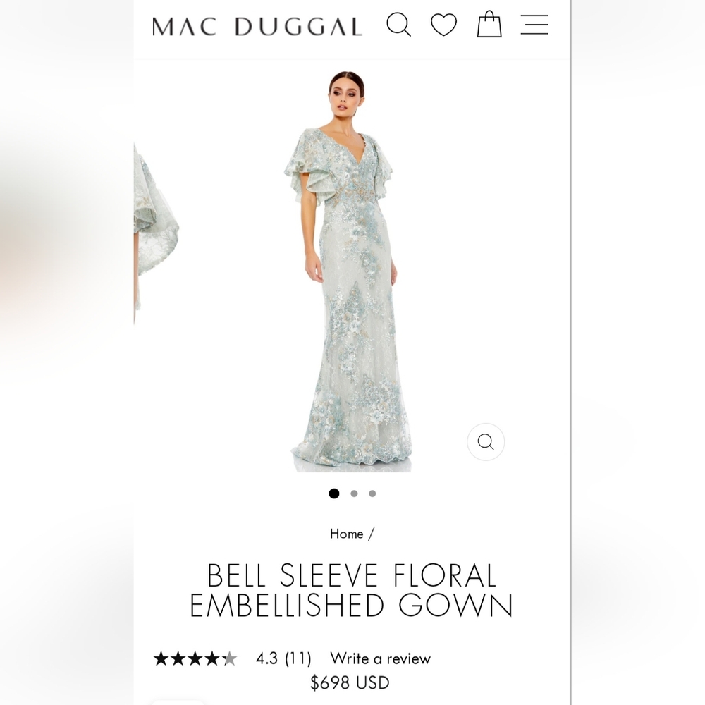 Mac Duggal BELL SLEEVE FLORAL EMBELLISHED GOWN **NOT SAMPLE